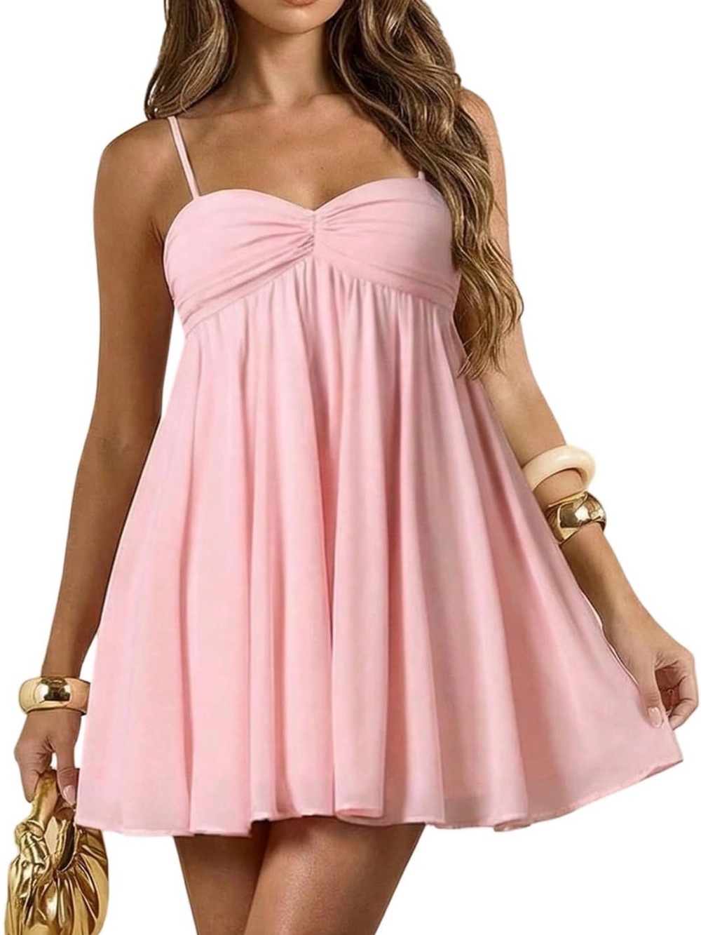 Light Pink Spaghetti Strap Mini Dress with Empire Bodice
